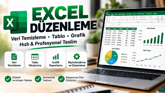 Excel dosyalarınızı düzenler ve tablolar hazırlarım