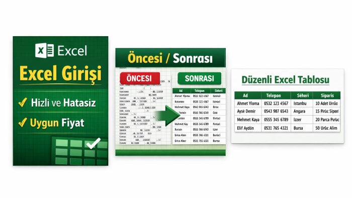 excelde işlerinizi hızlı, özenli ve hatasız yaparım