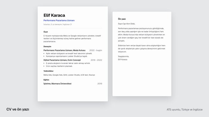 ATS uyumlu CV ve ilana özel ön yazı hazırlarım
