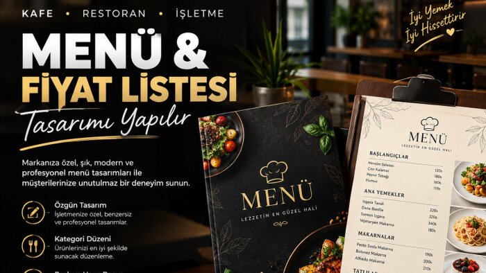 işletmeler için menü ve fiyat listesi tasarlıyorum