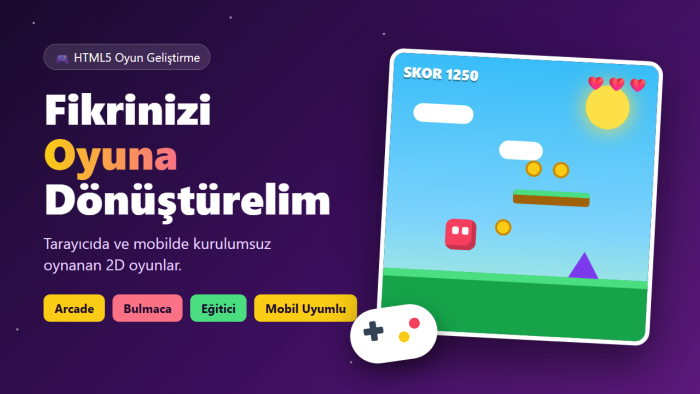 tarayıcı ve mobilde oynanan 2D HTML5 oyununuzu yaparım