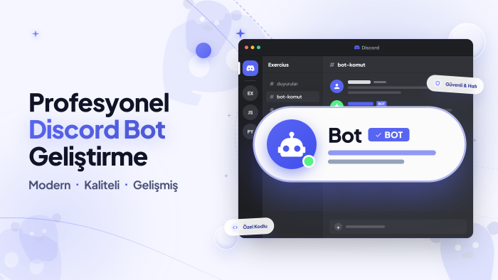 sunucunuza özel kaliteli Discord botu geliştirebilirim