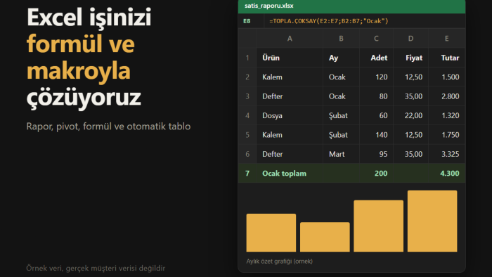 Excel formül, makro ve otomasyon işlerinizi çözerim