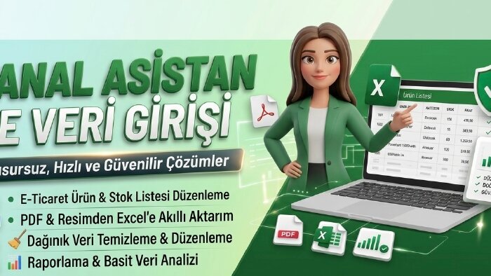 veri girişi ve Excel işlemlerinizi yaparım