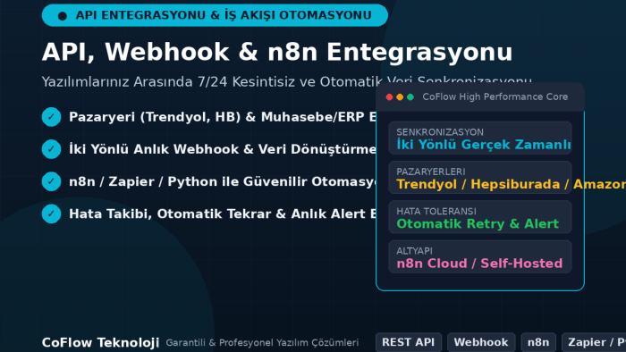 işletmeniz için API ve webhook entegrasyonu kurabilirim