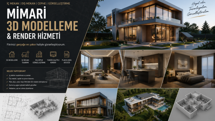 mimari 3D modelleme ve render yaparım
