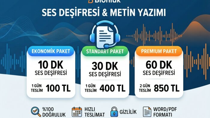 ses veya video kayıtlarınızı  eksiksiz yazıya dökerim