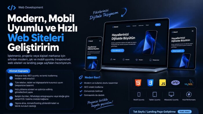 modern mobil uyumlu ve hızlı web siteleri geliştiririm