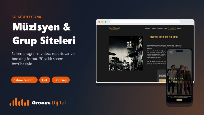 müzisyen ve gruplar için profesyonel web sitesi kurarım