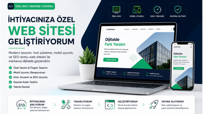 ihtiyacınıza özel modern ve hızlı web sitesi geliştiririm