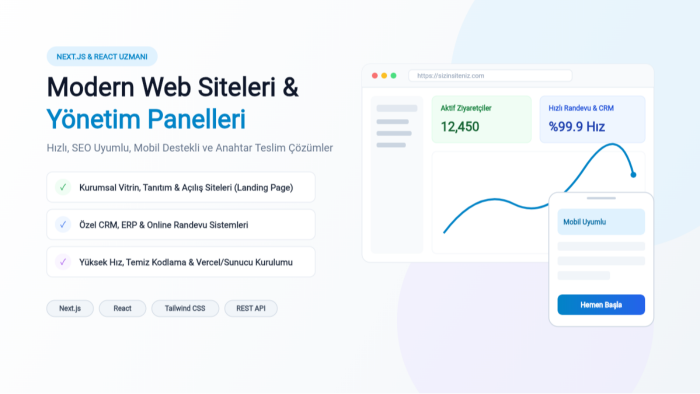 modern Nextjs ve React ile hızlı web siteleri yapabilirim