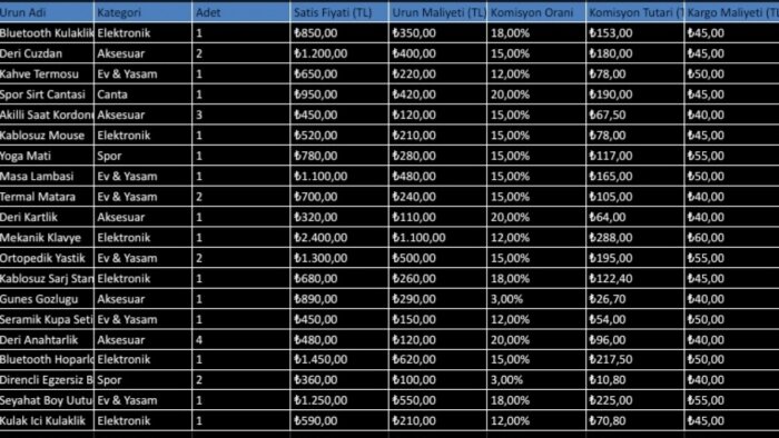 Excel'de tablolar hazırlarım