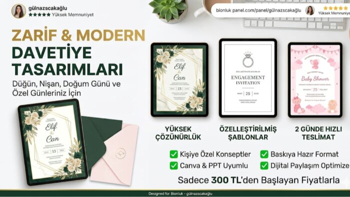 özel günleriniz için şık ve modern davetiyeler tasarlarım