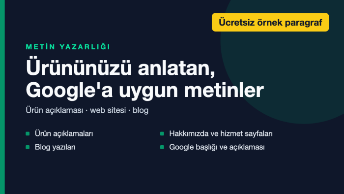 ürün açıklaması, web sitesi ve blog metni yazarım