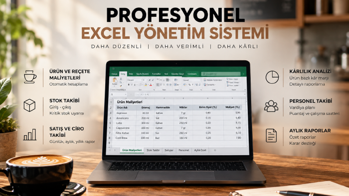 kafeniz için kullanışlı Excel yönetim sistemleri hazırlarım