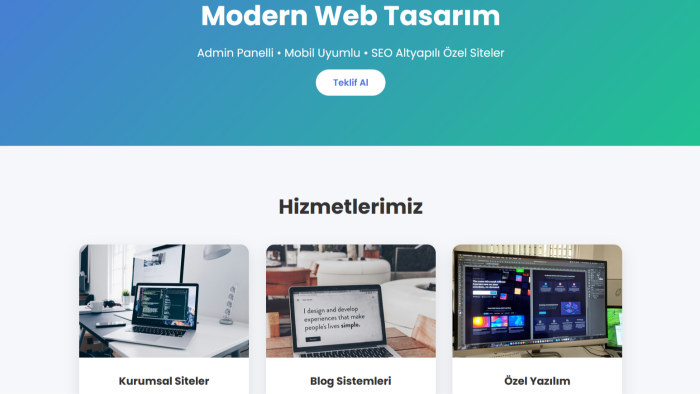 size profesyonel admin panelli web sitesi tasarlıyorum
