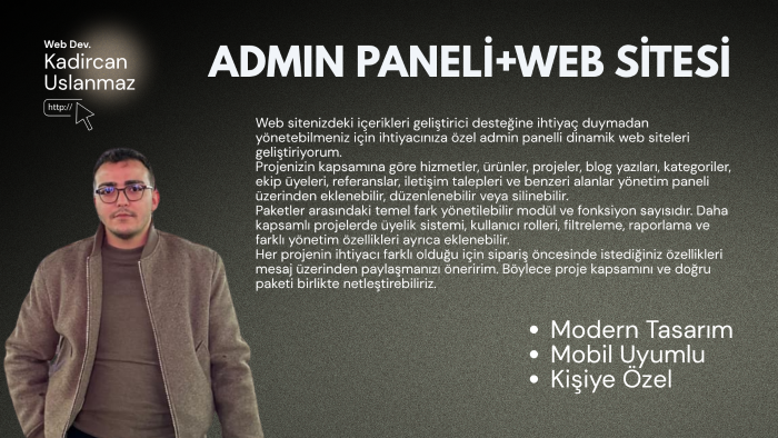 size özel yönetim panelli dinamik web sitesi geliştiririm