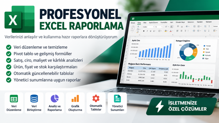 Excel dosyalarınızı düzenler ve raporlar hazırlarım
