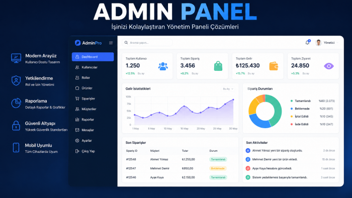 modern admin panel ve dashboard geliştiriyorum