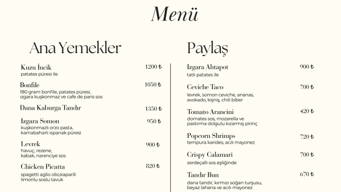 şık ve minimal menüler tasarlayabilirim