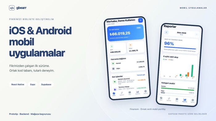 iOS ve Android için React Native mobil uygulama geliştiririm