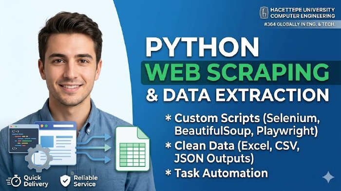 Python kullanarak profesyonel veri kazıma (scraping) yaparım