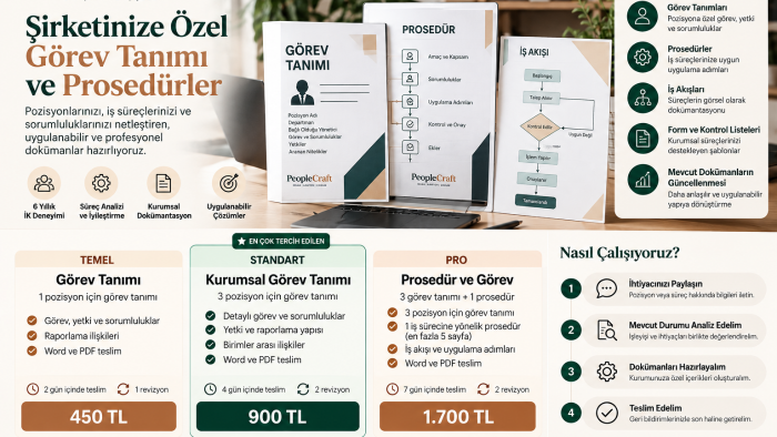 şirketinize özel görev tanımı ve prosedür hazırlarım