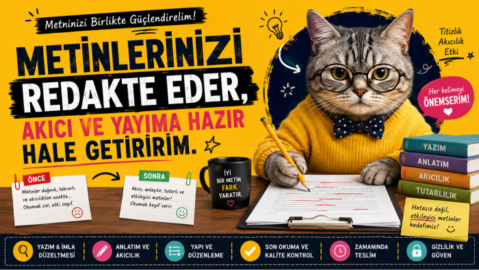 metinlerinizi redakte eder, yayıma hazır hâle getiririm