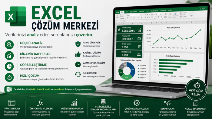 excelde yaşadığınız karmaşık sorunları analiz eder çözerim