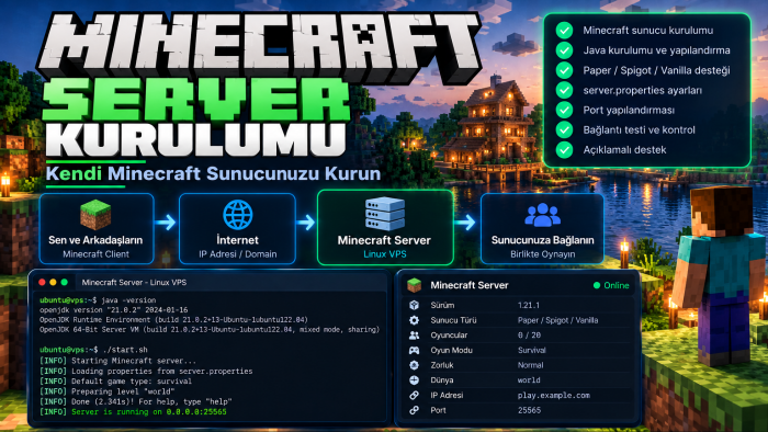 Minecraft sunucunuzu kurup yapılandırabilirim