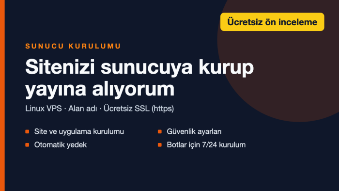 sitenizi ya da uygulamanızı sunucuya kurup yayına alırım