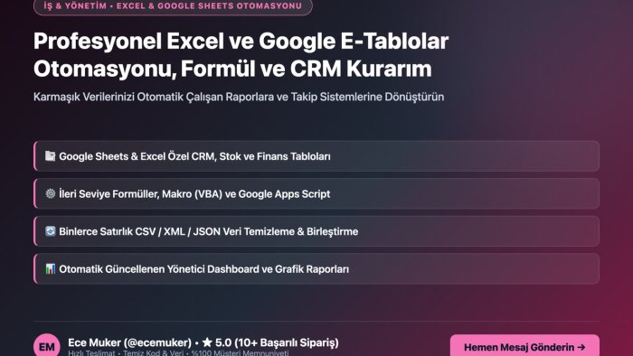 profesyonel Excel ve Google E Tablolar otomasyonu kurarım