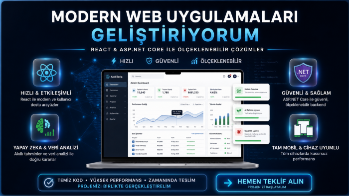 React ve ASP.NET Core ile özel web sitesi kodlarım