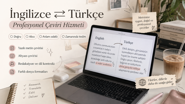 İngilizce ve Türkçe arasında profesyonel çeviri yaparım