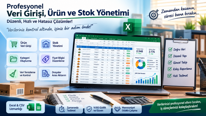 profesyonel veri girişi, ürün ve stok yönetimi yapıyorum