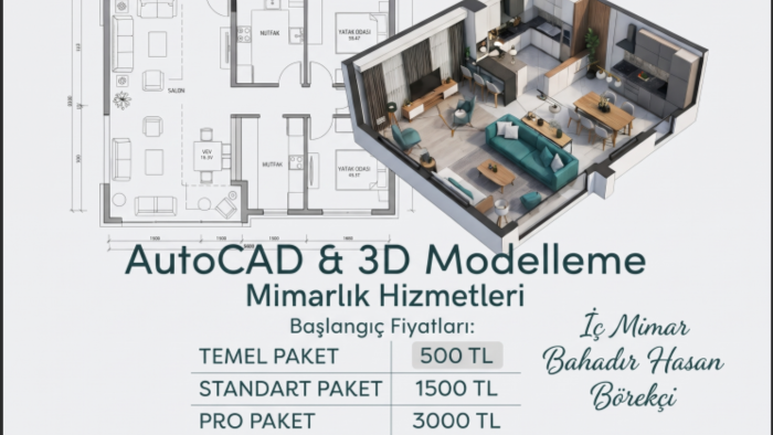  SketchUp ile 3D model ve AutoCAD ile çizim yaparım
