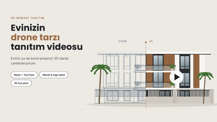 konut projeniz için 3D tanıtım videosu yapabilirim