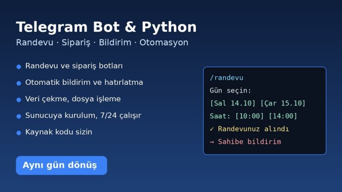 işletmeniz için Telegram botu ve Python otomasyonu yazarım