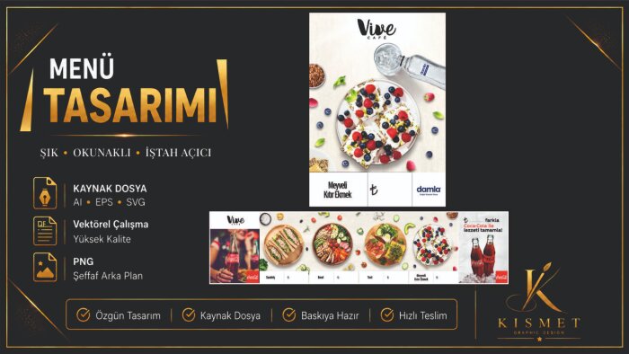 profesyonel ve şık menü tasarımları yaparım