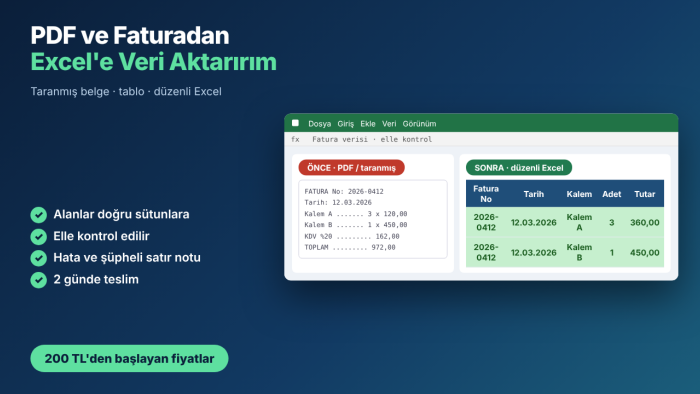pdf ve fatura verilerini excel tablosuna dönüştürürüm