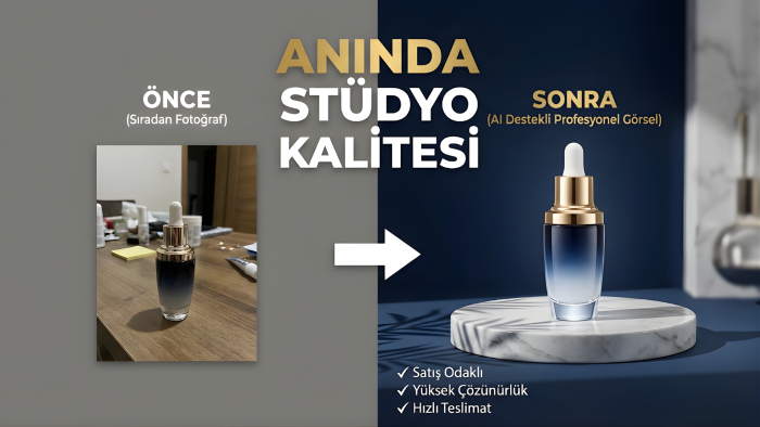 ürün fotoğrafını AI ile anında stüdyo kalitesine taşırım