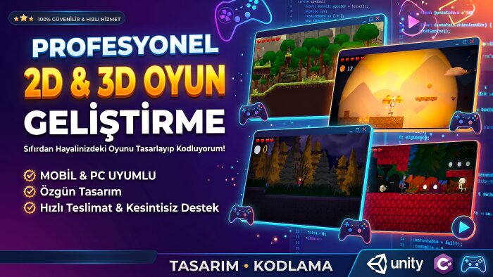 Unity ile oyun projelerinizi profesyonelce hazırlayabilirim