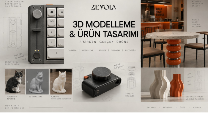 ürünü/fikri profesyonel olarak 3D modeller ve tasarlarım