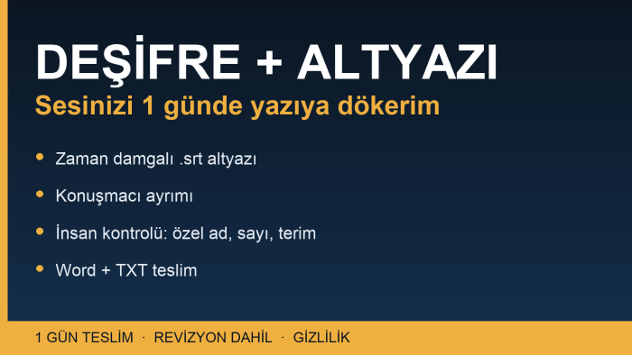ses ve video kaydınızı deşifre edip altyazı hazırlarım