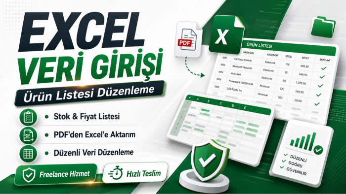  Excel veri girişi ve ürün listeleme yaparım