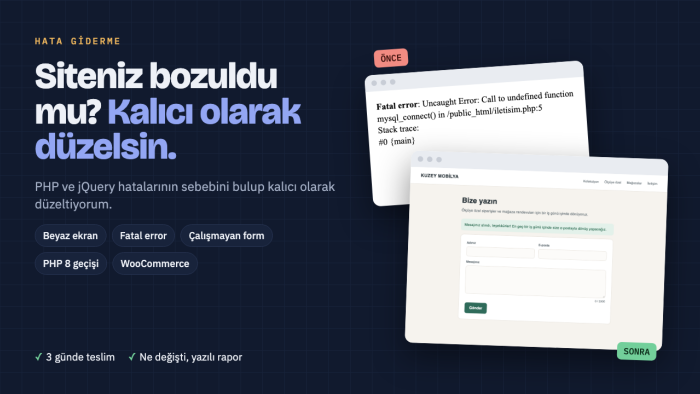 PHP ve jQuery sitenizdeki hataları bulup düzeltirim