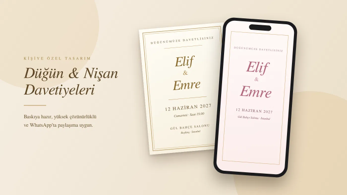 düğün ve nişan için size özel zarif davetiye tasarlarım