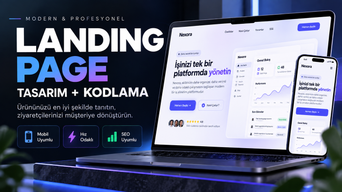 modern ve mobil uyumlu landing page tasarlar ve kodlarım