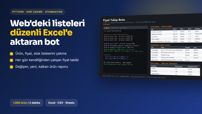 web sitelerinden veri çekip düzenli excel'e aktarırım