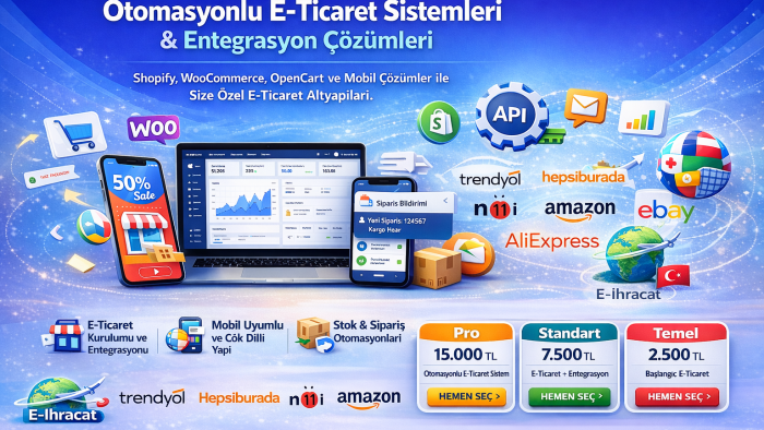 e ticaret otomasyon ve entegrasyon sistemleri geliştiririm